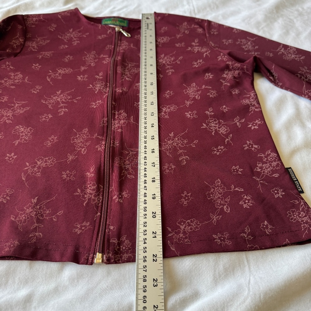 Higher State Women's Vintage Long‎ Sleeve Floral Zip Up Shacket Burgundy/Wine M - Picture 11 of 14